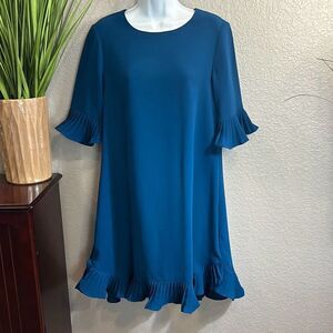 #311* Alfani, dark teal, pleated ruffle trim A-line dress size 4